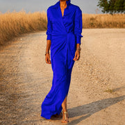Connie - Langärmliges Kleid im Wickelstil – Blau