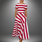 Darcie - Gestreiftes Maxikleid in A-Linie – Rot