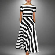 Darcie - Gestreiftes Maxikleid in A-Linie – Schwarz