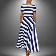 Darcie - Gestreiftes Maxikleid in A-Linie – Blau