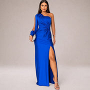 Marianne - Schickes Kleid mit asymmetrischem Schulterdesign – Dunkelblau
