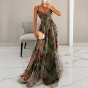 Michelle - Langes Kleid mit Blumenmuster – Grün
