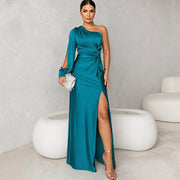 Marianne - Schickes Kleid mit asymmetrischem Schulterdesign – Blau