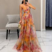 Michelle - Langes Kleid mit Blumenmuster – Orange