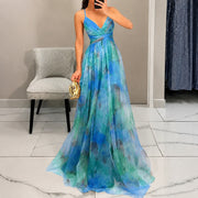 Michelle - Langes Kleid mit Blumenmuster – Blau