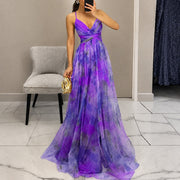 Michelle - Langes Kleid mit Blumenmuster – Lila