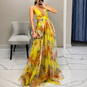 Michelle - Langes Kleid mit Blumenmuster – Gelb