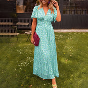 Ophelia - Elegantes V-Ausschnitt-Kleid – Grün
