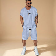 Alan - Bequemes Set mit Hemd und Shorts – Blau