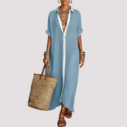 Talia - Weites Hemdblusenkleid mit Knöpfen – Hellblau