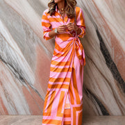 Aliza - Schickes Kleid im Wickelstil mit Streifen – Orange
