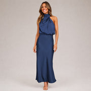 Lillie - Schickes Kleid mit Neckholder-Ausschnitt – Dunkelblau