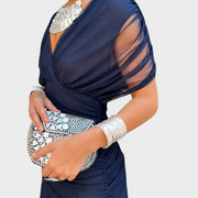 Bernice - Stilvolles Gerafftes Maxikleid – Blau