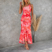 Tiffany - Blumen-Midikleid – Rot