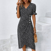 Gabriella - Elegantes Kleid mit Blumen und asymmetrischem Schnitt – Schwarz