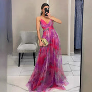 Imogen | Elegantes Maxikleid – Lila/Rosa
