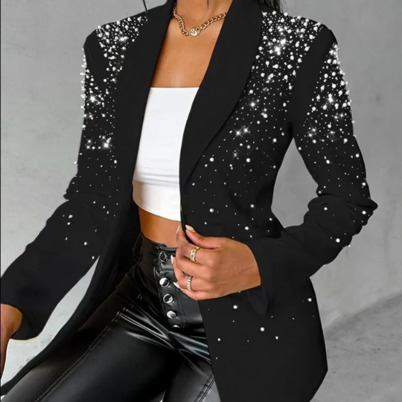 Damen-Blazer mit Perlenverzierung und Ein-Knopf-Design