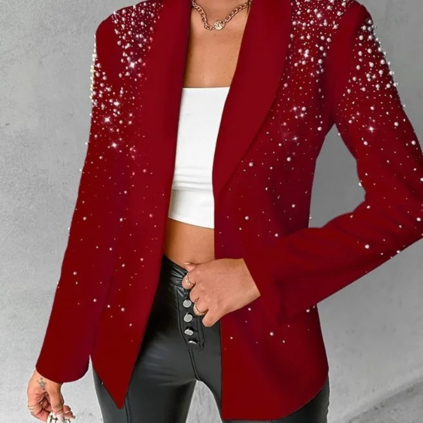 Damen-Blazer mit Perlenverzierung und Ein-Knopf-Design