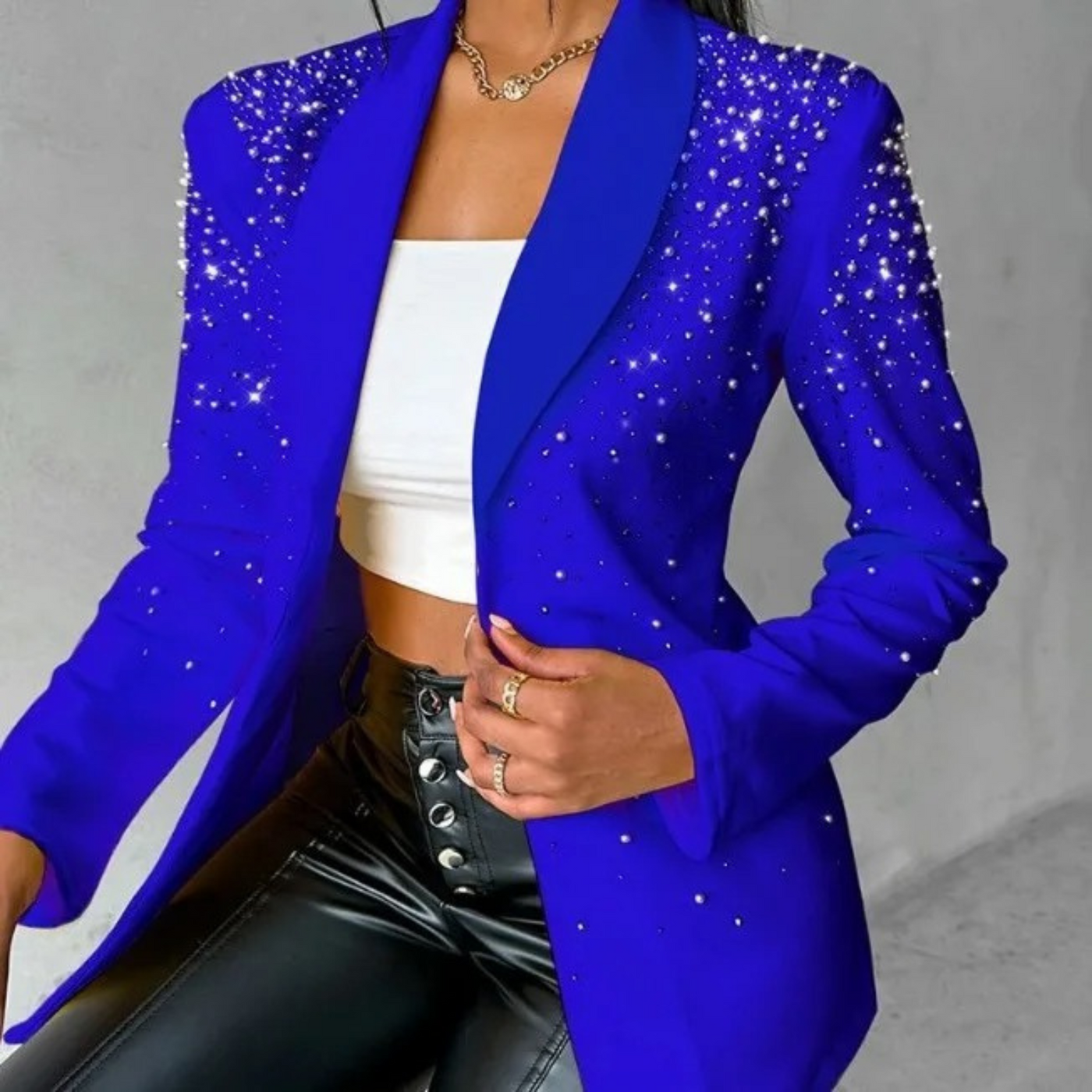 Damen-Blazer mit Perlenverzierung und Ein-Knopf-Design