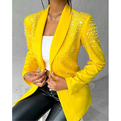Damen-Blazer mit Perlenverzierung und Ein-Knopf-Design