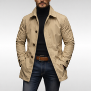 Herren Wetterfester Mantel Mit Knopfleiste – Winddichte Wasserdichte Jacke – Beige