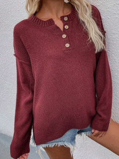 Strukturierter Pullover mit Knopfleiste | Lässige Passform | Bequemer Stil