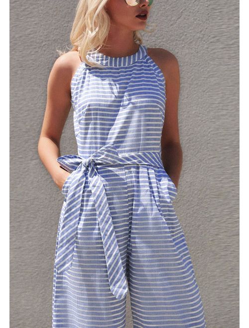 Gestreifter Sommer-Jumpsuit für Damen mit weitem Bein und V-Ausschnitt – Alina