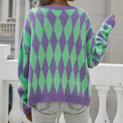 Strickcardigan mit Rautenmuster | Rundhalsausschnitt | Retro-Chic