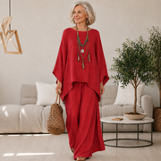 Annisette - weitbeiniger Soft-Touch-Zweiteiler – Rot-Orange