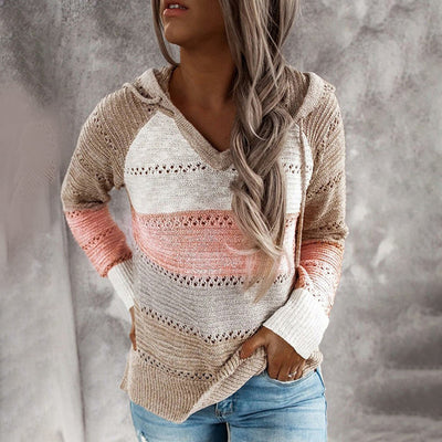 Strickpullover mit Kapuze | Lockere Passform | Gestreiftes Design