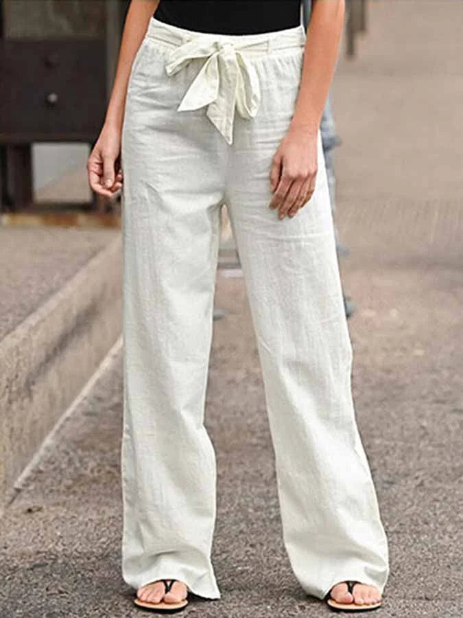 High-Waist Leinenhose mit Schleifendetail