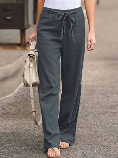 High-Waist Leinenhose mit Schleifendetail