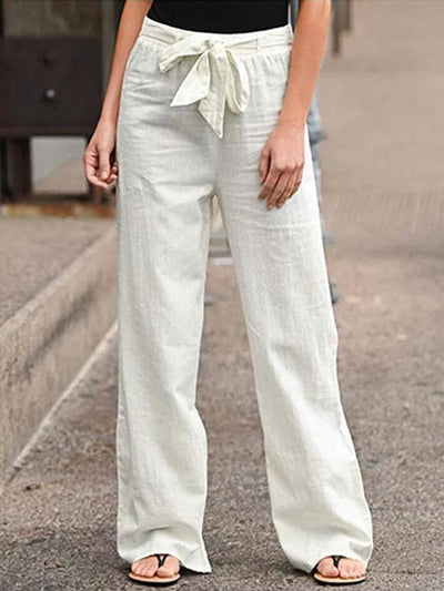 High-Waist Leinenhose mit Schleifendetail