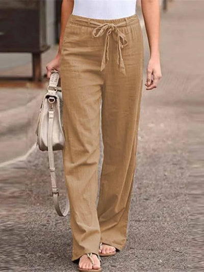 High-Waist Leinenhose mit Schleifendetail