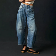 Nora | Damen Barrel Leg Jeans Weites Bein High Waist Freizeithose – Dunkelblau
