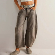 Nora | Damen Barrel Leg Jeans Weites Bein High Waist Freizeithose – Braun