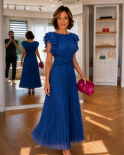 Althea - Plissiertes Midikleid aus Leinen – Blau