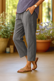 Leichte Sommerhose Damen - Elegante Stoffhose für Bequeme Freizeitmode, Vielseitig Kombinierbar und Luftig für Warme Tage – Grau