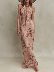 Lia Maxikleid mit Blumenmuster: Frische Eleganz für Sommerfeiern – Rosa