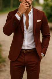 Leichter Slim-Fit-Anzug für Herren – Atmungsaktiver, maßgeschneiderter Sommeranzug im formellen Stil – Bordeaux