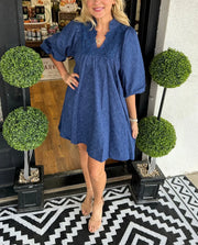 Lena | Damen Sommerkleid Kurzarm V-Ausschnitt Volant Mini – Marine Blau