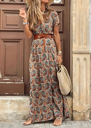 Luftiges Boho-Maxikleid für Frauen mit passendem Gürtel – Sommerkleid für stilvolle Anlässe – Braun