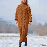 Mara | Damen Maxikleid Strick lang & stilvoll gestaltet – Braun