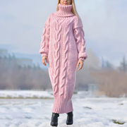 Mara | Damen Maxikleid Strick lang & stilvoll gestaltet – Rosa