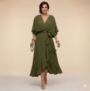 MARTA™ | CHIFFONKLEID MIT V-AUSSCHNITT – Grün