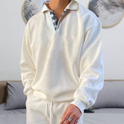 Owen | Herren Polo Pullover Casual Langarm Oversize Strickpullover – Weiß
