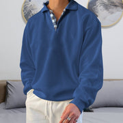 Owen | Herren Polo Pullover Casual Langarm Oversize Strickpullover – Dunkelblau
