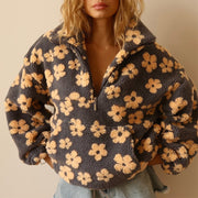 Clemency - Kuscheliger Fleece-Pullover mit Blumenmuster – Gelb