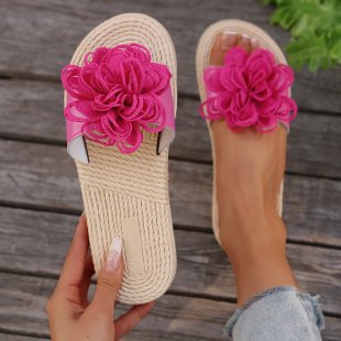 Slides mit 3D-Blume | Bastsohle | Sommerlich & Feminin