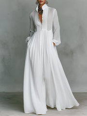 Maxikleid Langarm: Bequeme Eleganz für Sommer-Events und Alltag – Weiß